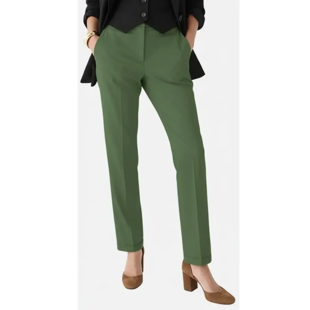 NWT J.CREW Kate Cuffed Straight-Leg Lightweight Chino Pant Size 24 Utility Green